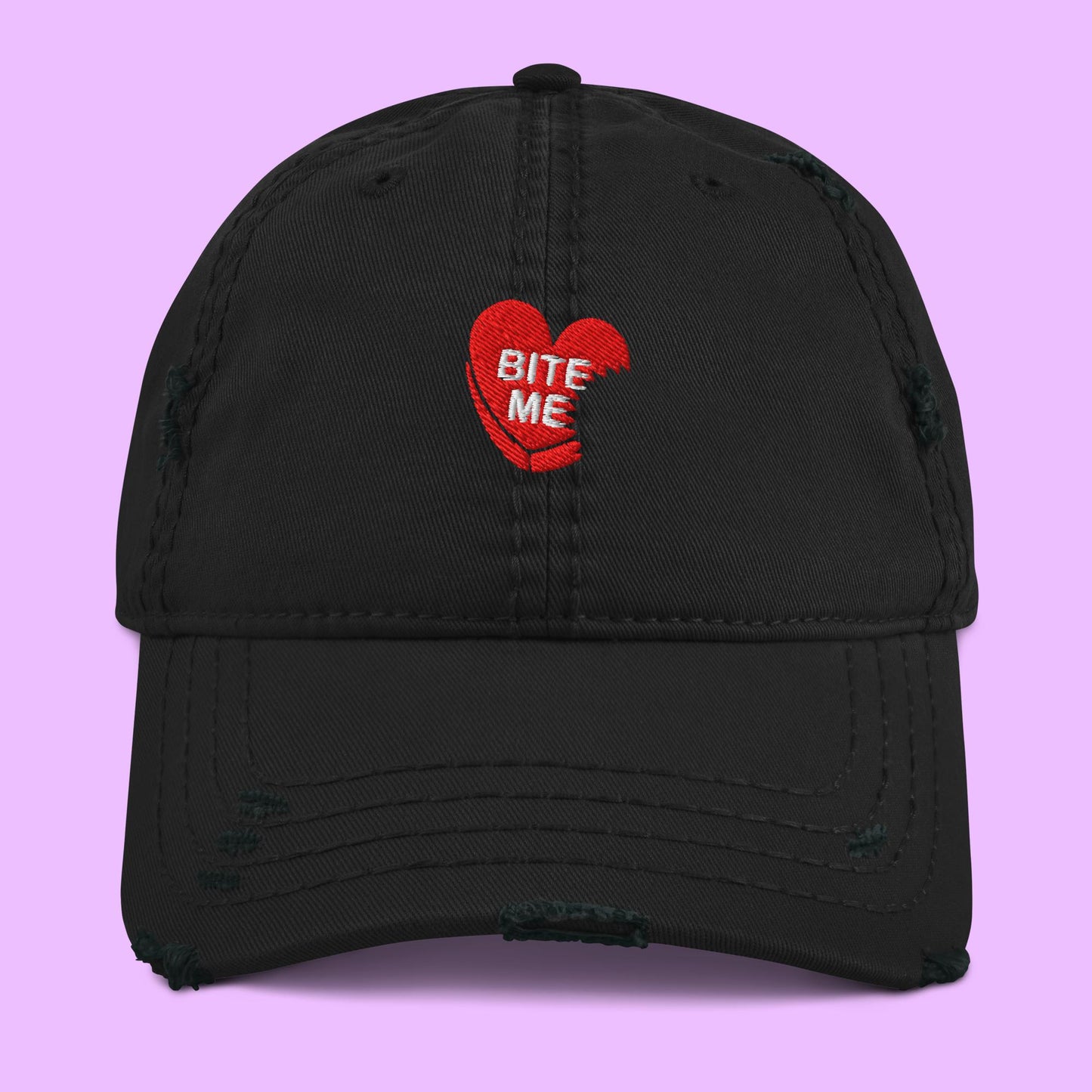 BITE ME DISTRESSED DAD HAT - Premium Streetwear from APEX | Streetwear - Just $32! Shop now at APEX | Streetwear