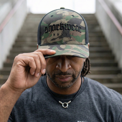CAMO INCOGNITO TRUCKER HAT - APEX SURF CO | SHARKWEAR