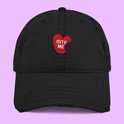 BITE ME DISTRESSED DAD HAT - Premium Streetwear from APEX | Streetwear - Just $32! Shop now at APEX | Streetwear